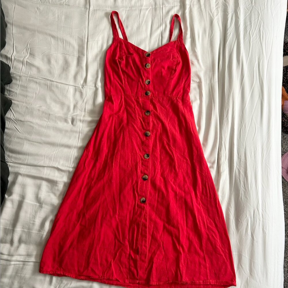 Japna 100% Cotton Red/Pink Smocked Button Down Dress